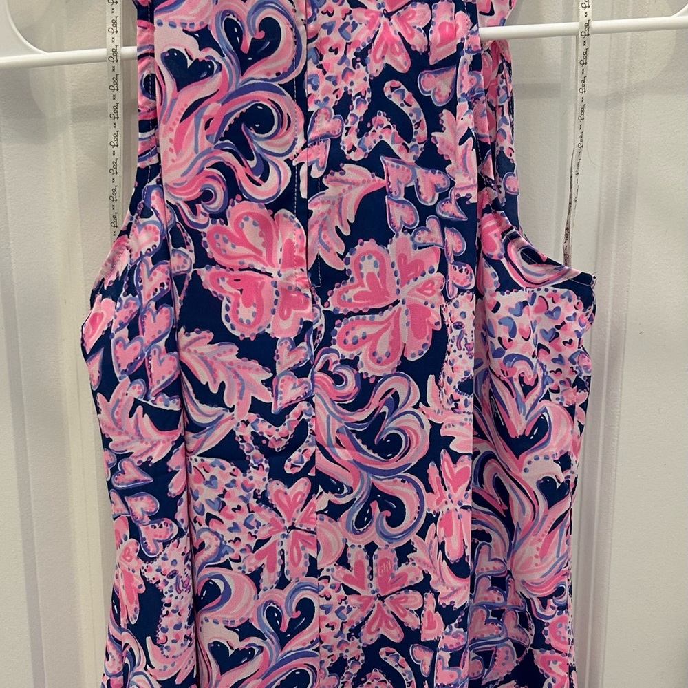 Lilly Pulitzer Shawn Pink and Blue Patterned Blouse with Pearl Embellishment - Picture 5 of 8